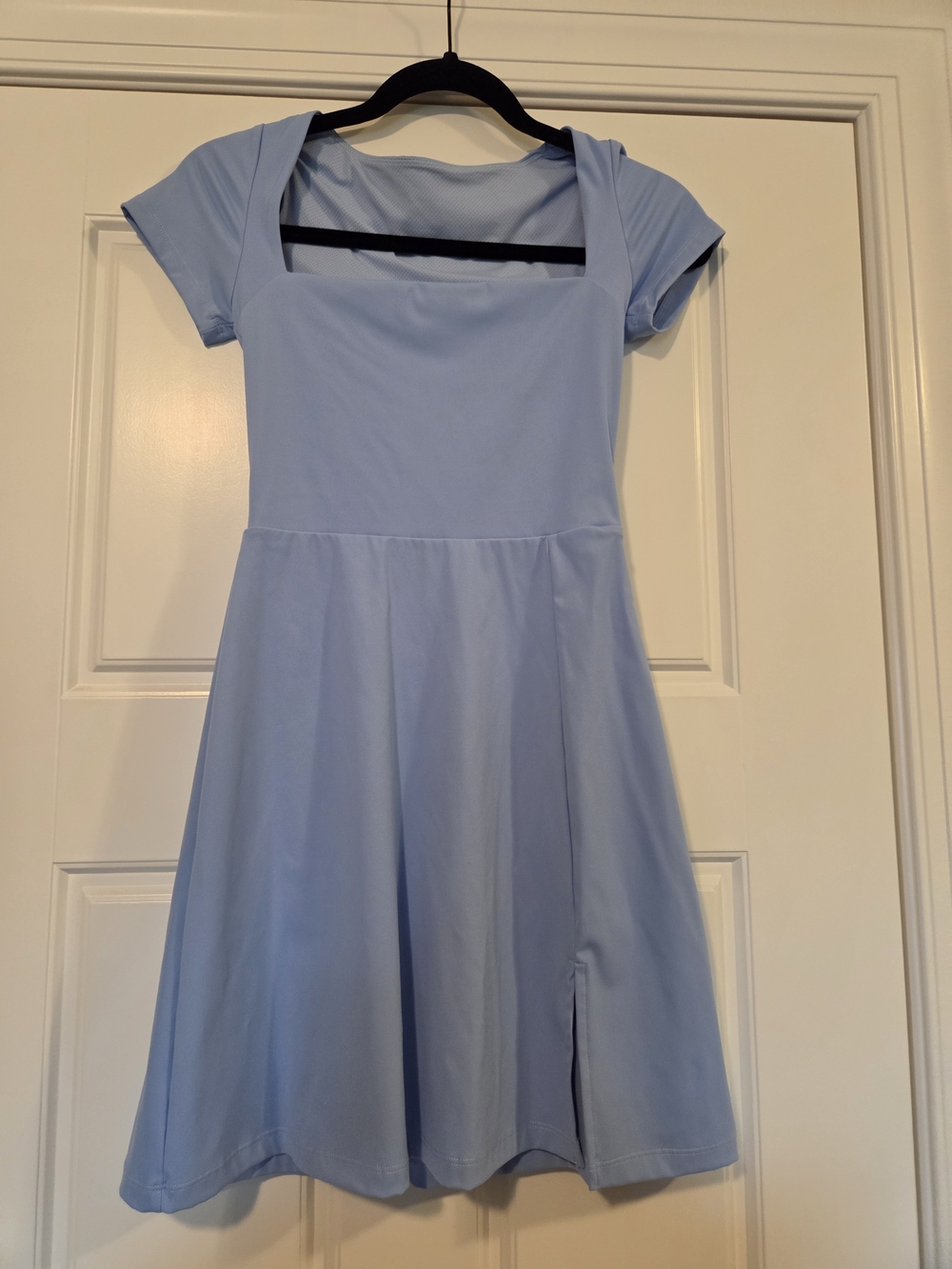 SHEIN Light Blue Square-Neck Short Sleeve Casual Dress